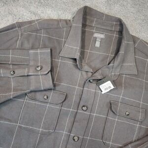 Van Heusen Shacket Men XXL Flannel Windowpane Plaid Long Sleeve Shirt Jacket NWT